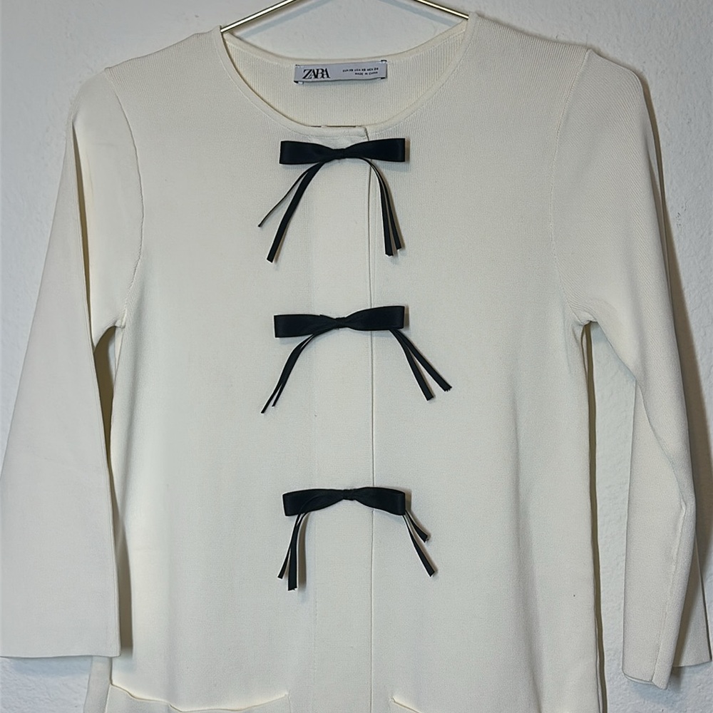 Zara Knit Long Sleeve Bow Dress Size XS - Picture 3 of 12